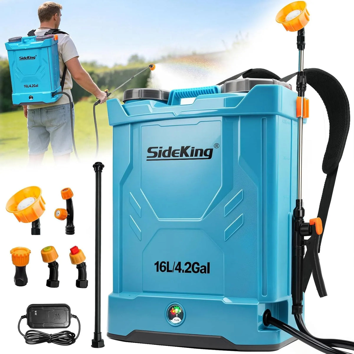 Irroratore a pressione e pompa a spalla, 8,3 Bar, 4000mAh, 16 Litri, per irrigazione del giardino