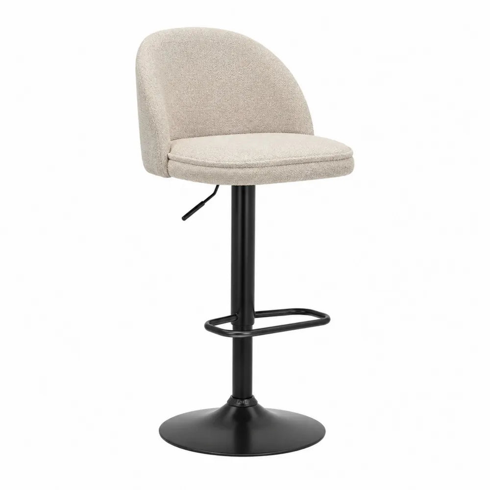 Sgabello da bar regolabile girevole con schienale in tessuto bouclé seduta imbottita struttura in acciaio nero base con poggiapiedi 45 x 45 x 85-105 cm colore beige e nero