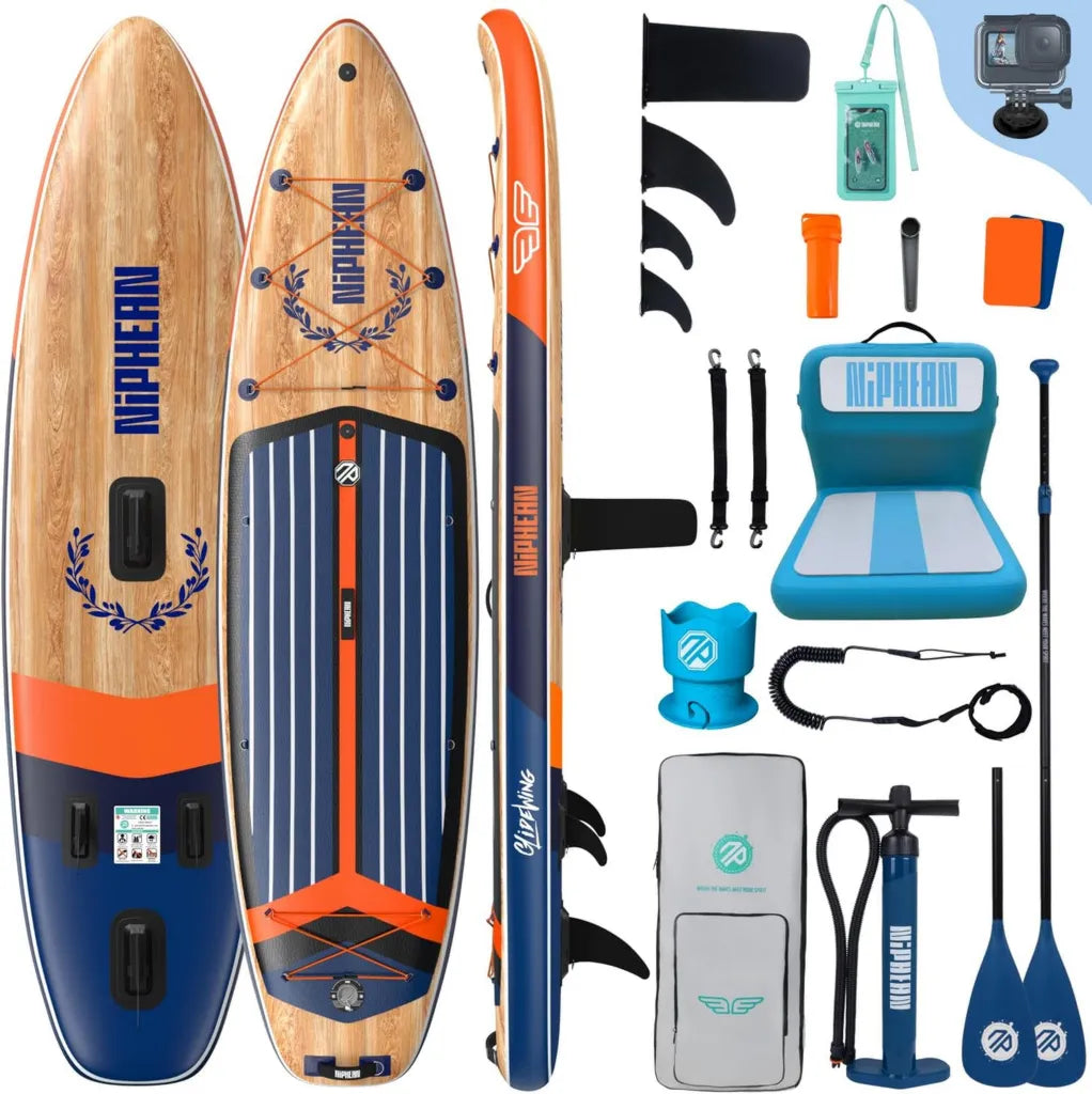 Tavola SUP Gonfiabile per Famiglia Niphean, Capacità 2+1, Facile da Usare con Pinna StabilTrac, Custodia Impermeabile, Perfetta per Principianti, Regalo Ideale