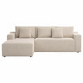 Divano angolare a L 260 cm x 160 cm x 85 cm rivestimento tessuto poliestere a coste struttura legno massello e multistrato colore beige chaise longue sinistra