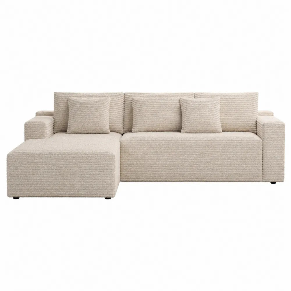 Divano angolare a L 260 cm x 160 cm x 85 cm rivestimento tessuto poliestere a coste struttura legno massello e multistrato colore beige chaise longue sinistra