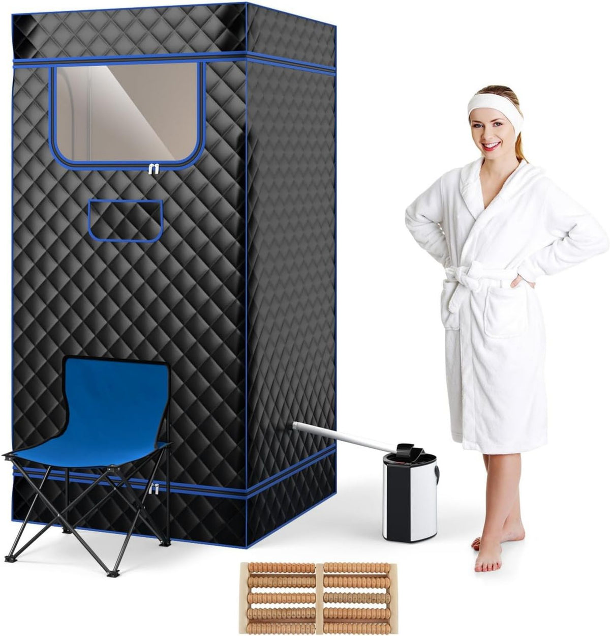 Sauna a vapore portatile - pieghevole, con telecomando, design portatile, 91 x 91 x 183 cm, 3 L, 1000W, nero, HOMASIS
