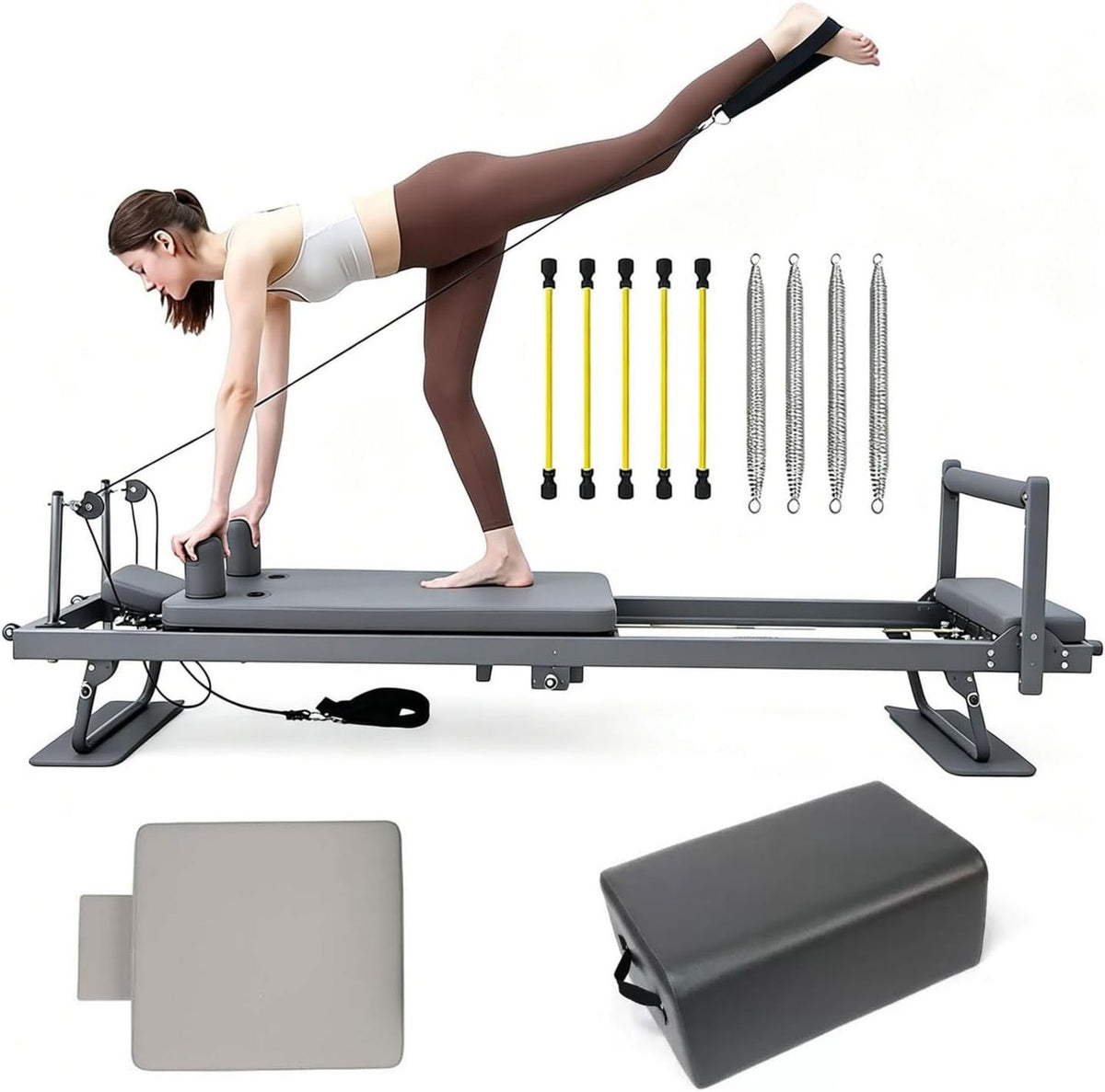Reformer Pilates – B03, pieghevole, 120 kg, grigio