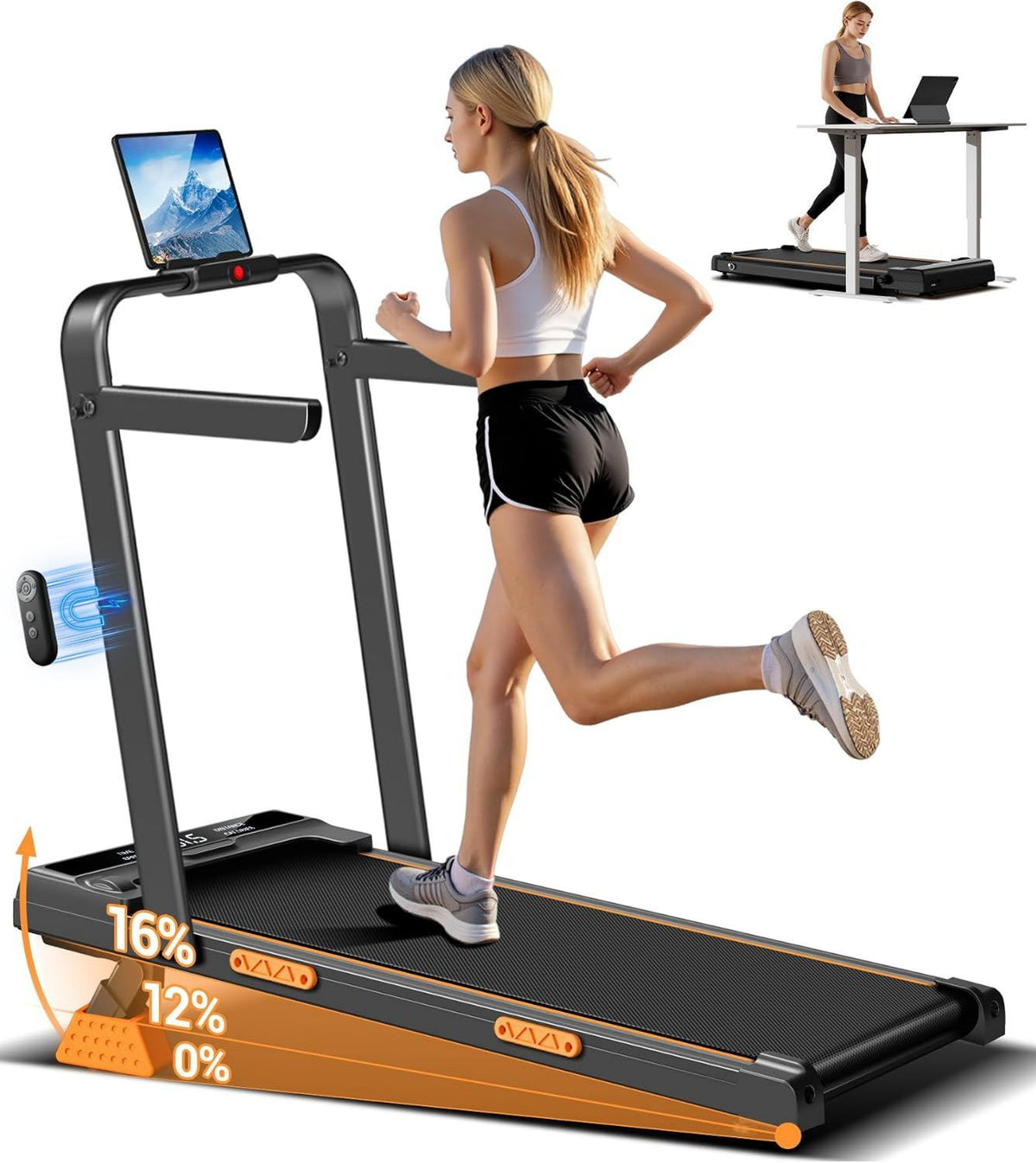 Tapis roulant da scrivania - inclinazione regolabile, pieghevole, con telecomando, display LED, 159KG, 10KM/H, 3.0 HP, LONTEK