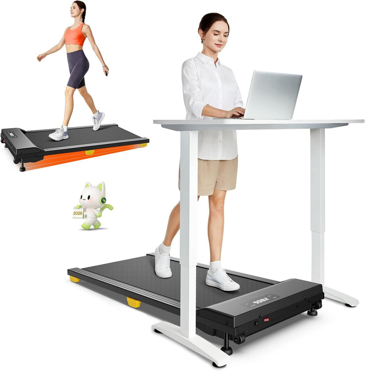 UREVO Tapis roulant da scrivania: uso sotto la scrivania, funzionamento silenzioso, inclinazione regolabile, con telecomando, 2.5HP